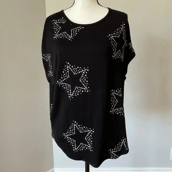 NWT Buffalo French Terry Top Small Black Million Stars Short Sleeve - Picture 3 of 9